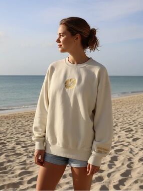 Cream Lemon Embroidered Crewneck Sweatshirt